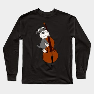 Miniature Schnauzer Funny Dog Playing Double Bass Long Sleeve T-Shirt